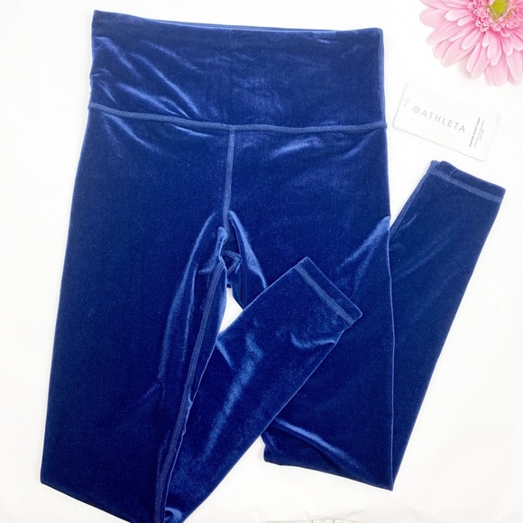 Athleta Elevation High Rise Velvet Tights Leggings:  Blue Scuro - Picture 6 of 13